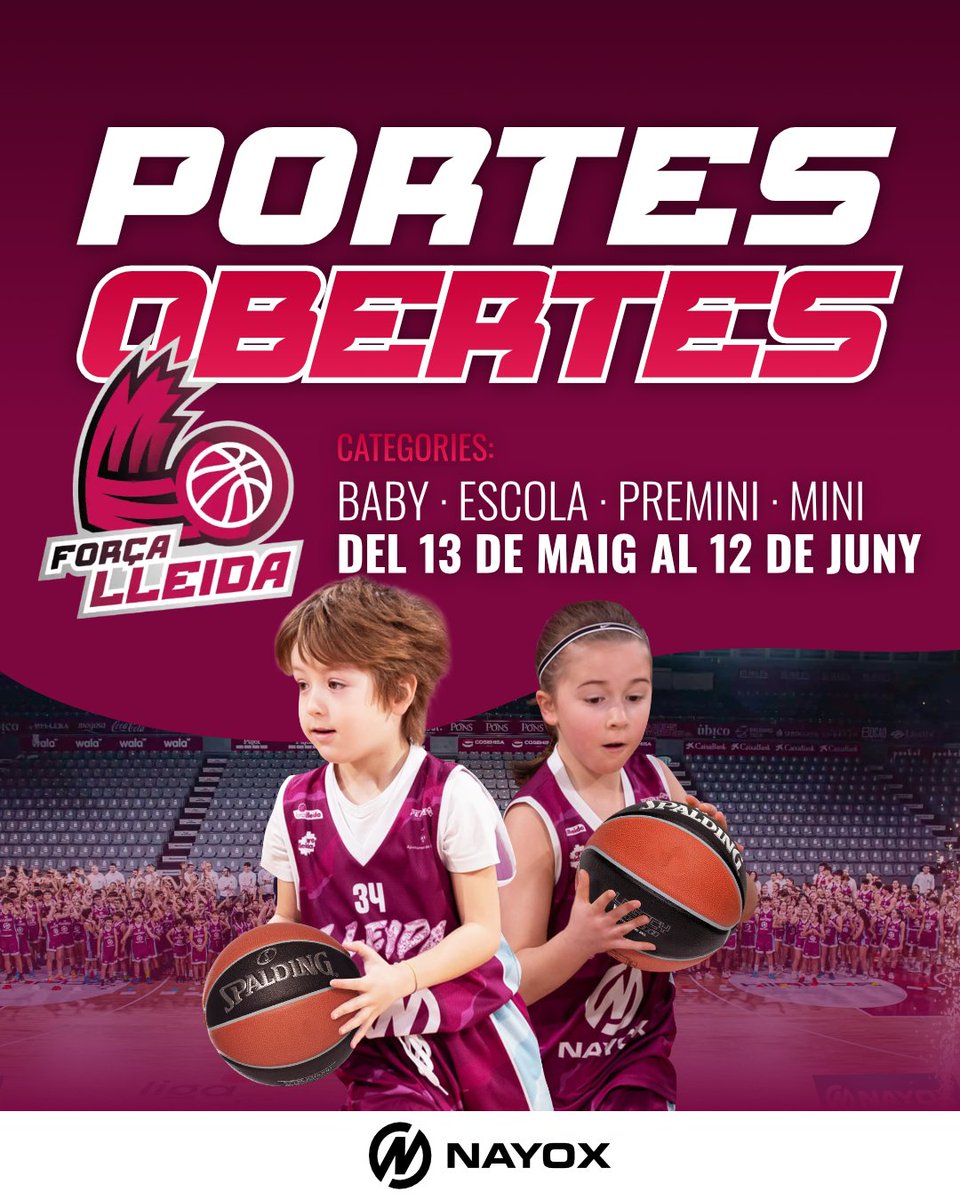 🏀💜 Portes obertes al Força Lleida!

 Del 13/5 al 12/6, si els teus fills/es són del 2014 al 2021, poden provar el bàsquet en un ambient divertit i formatiu!

📝 Inscripcions a: forms.gle/6J2c4BHqd6d4Tw…