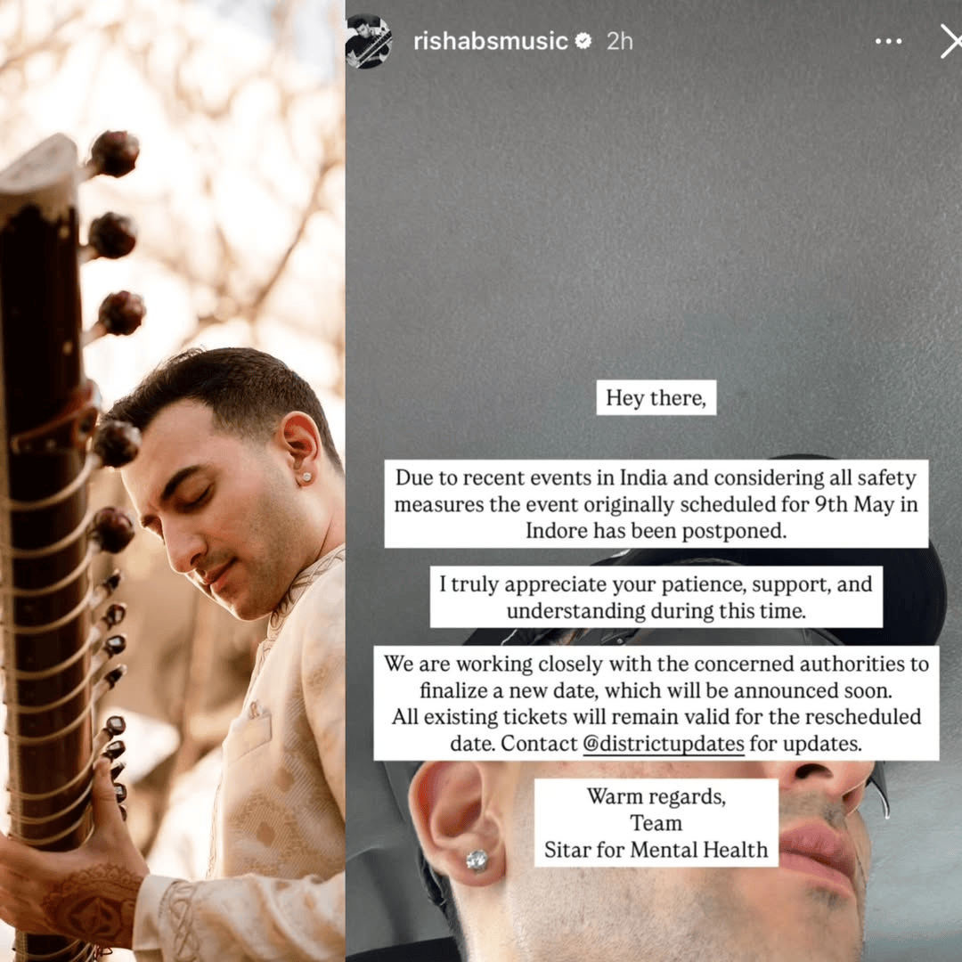 Calcutta_Times's tweet image. Amid security concerns, #RishabRikhiramSharma has postponed his #SitarForMentalHealth event in Indore, originally scheduled to take place today evening
.
.
.
#Music #Safety #Concert