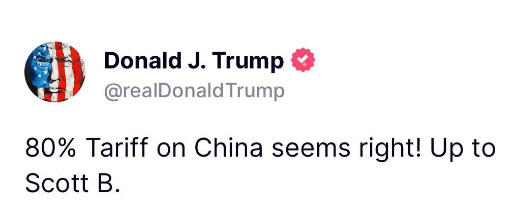 π¨ BREAKING: Trump propone un dazio del 80% sulla Cina: "Sembra giusto!"