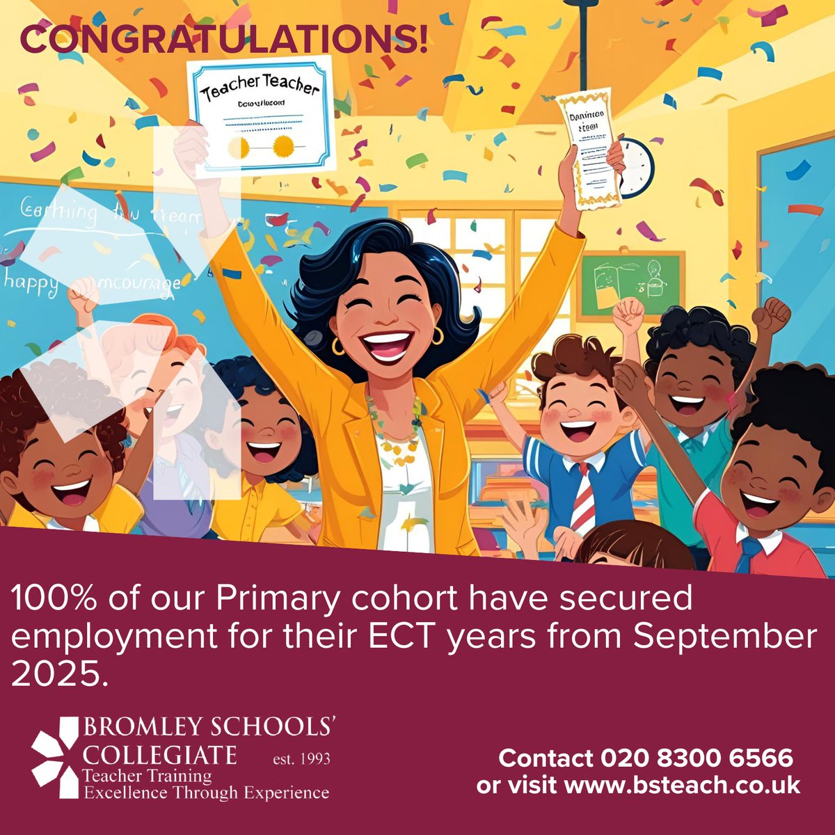 Teacher Training (@bromley_sc) on Twitter photo Congratulations to our Primary cohort. 100% have secured employment for their ECT induction period at amazing local schools.#teachertraining #bromley #london #teach #getintoteaching #qts <a href="/aquinastrust/">AQUINAS</a> <a href="/LondonSouth_TSH/">London South Teaching School Hub</a> <a href="/LSEATWarrenRoad/">Warren Road Primary</a> <a href="/ImpactAca1/">Impact Multi Academy Trust</a> Congratulations to our Primary cohort. 100% have secured employment for their ECT induction period at amazing local schools.#teachertraining #bromley #london #teach #getintoteaching #qts <a href="/aquinastrust/">AQUINAS</a> <a href="/LondonSouth_TSH/">London South Teaching School Hub</a> <a href="/LSEATWarrenRoad/">Warren Road Primary</a> <a href="/ImpactAca1/">Impact Multi Academy Trust</a>