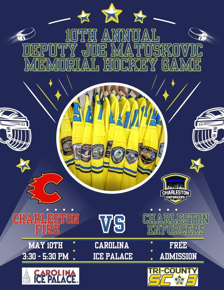 Are you a hockey fan? Do you appreciate the incredible work our local fire departments and police departments do for the community? 👮🏾👨🏻‍🚒

Then come out and show your support as the Charleston Fire Department takes on the Charleston enforcers! And guess what… it’s FREE! 

See the