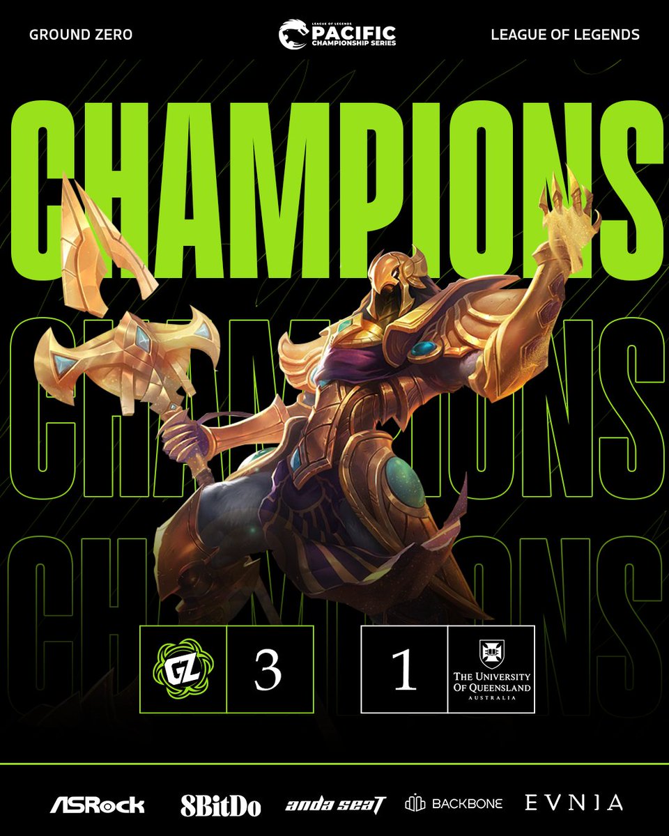 🏆Ground Zero Academy are your inaugural Oceanic Challengers Circuit Champions🏆

👑<a href="/lol_willywonka/">willywonka</a>
👑<a href="/K1NGNOX1/">NOX</a>
👑<a href="/asejejj/">sjein</a>
👑<a href="/PolemosLoL/">Polemos</a>
👑<a href="/Darknxss11/">Darkness</a>
👑<a href="/S7YLED/">styled</a>(c)

#GZLoL | #GZPZ