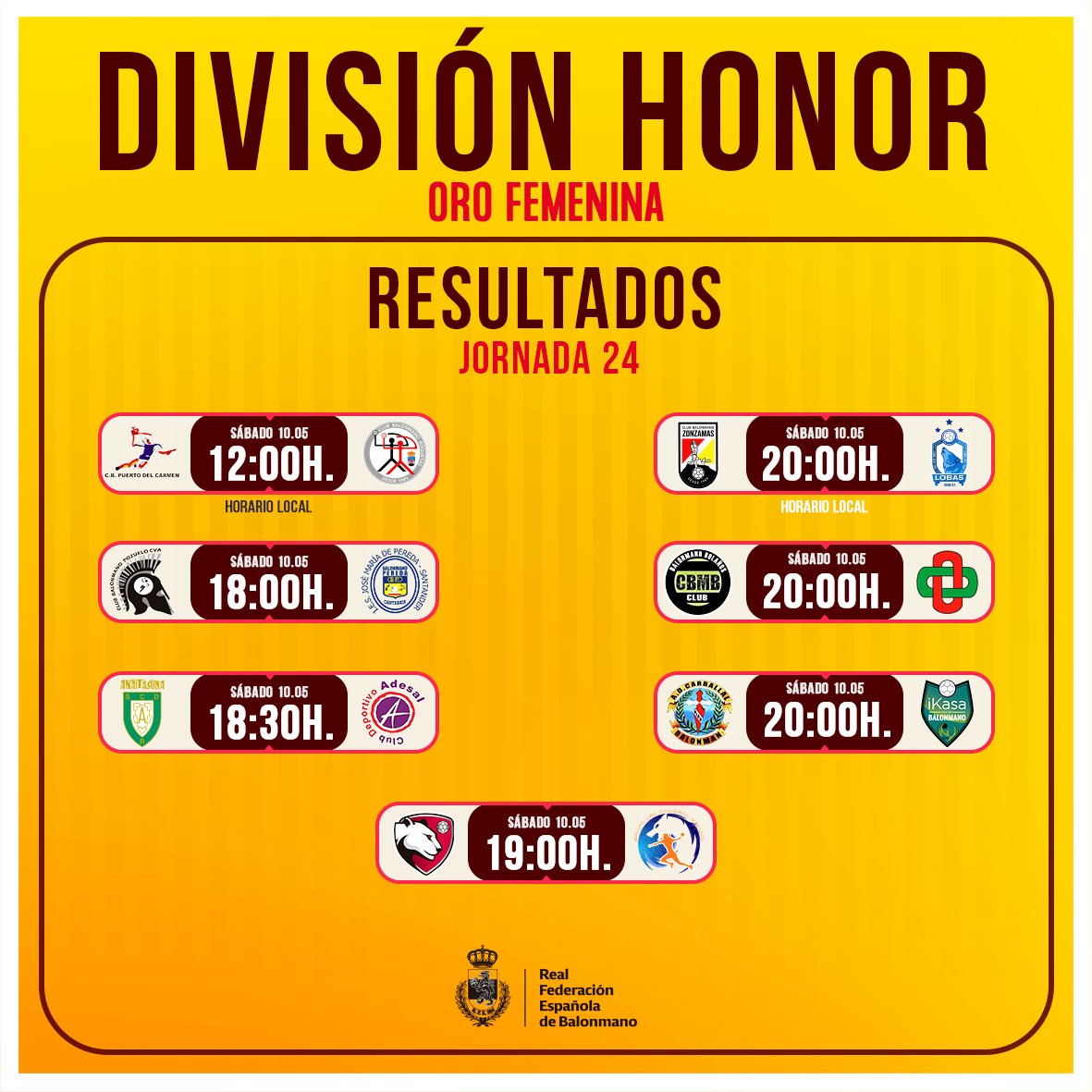 RFEBalonmano (@rfebalonmano) on Twitter photo ⏰ ¡Esta es la parilla de HORARIOS de la Jornada 2️⃣4️⃣ de la #DHOroFem!
🆚 <a href="/OviedoBF/">Lobas Global Atac Oviedo</a> busca el ascenso frente al líder, <a href="/CBZONZAMAS/">BALONMANO ZONZAMAS</a>
💥 <a href="/HandbolMislata/">Grupo Usa Handbol Mislata</a> y <a href="/BM_Roquetas/">Club Balonmano Roquetas</a> obligados a ganar
#Handball #Balonmano ⏰ ¡Esta es la parilla de HORARIOS de la Jornada 2️⃣4️⃣ de la #DHOroFem!
🆚 <a href="/OviedoBF/">Lobas Global Atac Oviedo</a> busca el ascenso frente al líder, <a href="/CBZONZAMAS/">BALONMANO ZONZAMAS</a>
💥 <a href="/HandbolMislata/">Grupo Usa Handbol Mislata</a> y <a href="/BM_Roquetas/">Club Balonmano Roquetas</a> obligados a ganar
#Handball #Balonmano