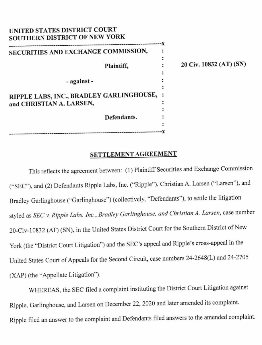 🚨BREAKING: This is the official SETTLEMENT AGREEMENT from the SEC to end the <a href="/Ripple/">Ripple</a> case! #XRP