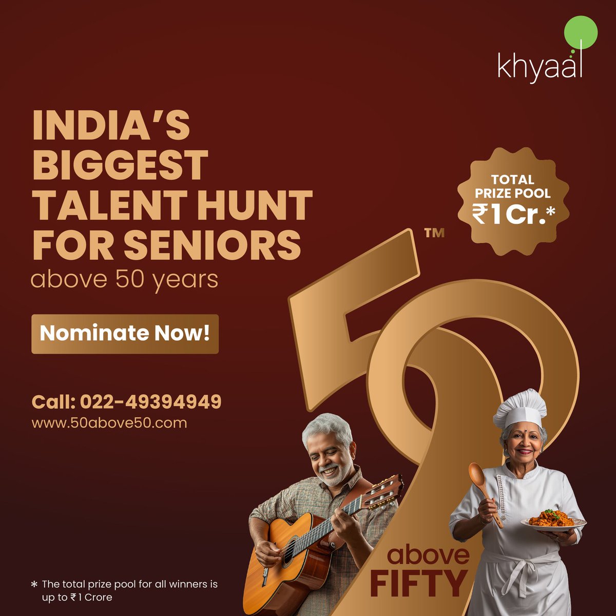 India’s biggest talent hunt for seniors is here!
We’re celebrating exceptional individuals over the age of 50, across 50 diverse categories. Whether it’s your talent, achievements, passion, or dedication to a cause or field of work, this is your moment to shine. Submit your entry