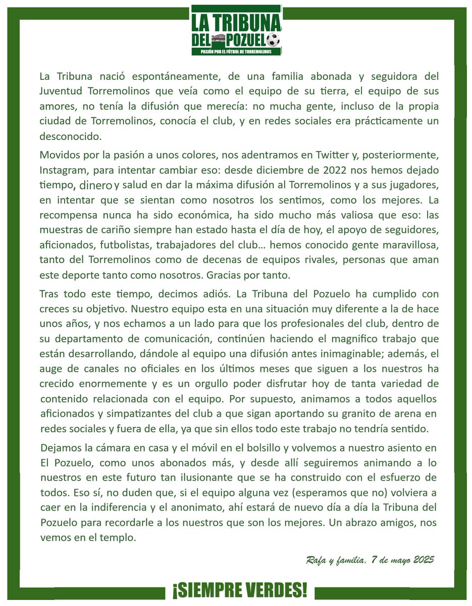 Si alguna vez nos necesita, ahí estaremos 💪💚. Nos vemos en el Pozuelo, gracias amigos

#Torremolinos #somosverdes