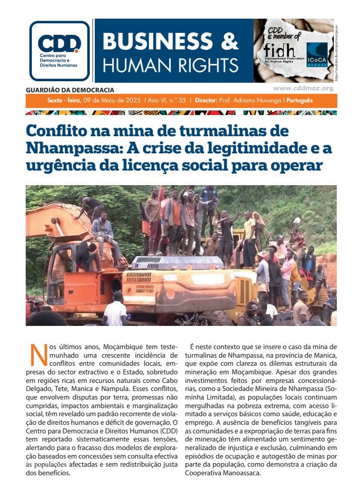 CDD - Centro para Democracia e Direitos Humanos (@cdd_moz) on Twitter photo Conflito na mina de turmalinas de Nhampassa: A crise da legitimidade e a urgência da licença social para operar
Nos últimos anos, Moçambique tem testemunhado uma crescente incidência de conflitos
Eis aqui a publicação completa: cddmoz.org/wp-content/upl…
<a href="/adriano_nuvunga/">Prof. Adriano Nuvunga</a> Conflito na mina de turmalinas de Nhampassa: A crise da legitimidade e a urgência da licença social para operar
Nos últimos anos, Moçambique tem testemunhado uma crescente incidência de conflitos
Eis aqui a publicação completa: cddmoz.org/wp-content/upl…
<a href="/adriano_nuvunga/">Prof. Adriano Nuvunga</a>