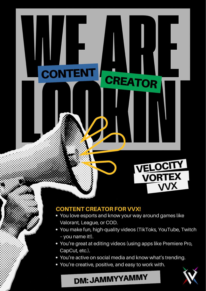 WDNeSports's tweet photo. Velocity Vortex is on the lookout for content creators! If you're interested or have any questions, DM jammyyammy on Discord 😅 #VVX #VelocityVortex https://t.co/0QmX6Fh2kP