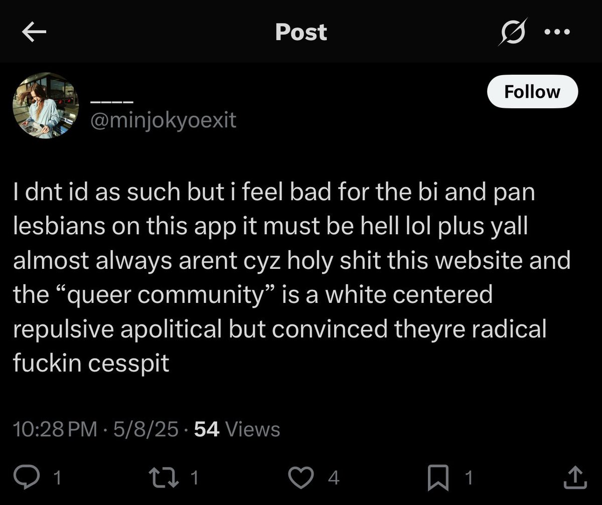 yuptoyup's tweet photo. @minjokyoexit @tokagedunce @frobinpilled attempting to erase lesbianism isn’t ever said neutrally either but here you are. stop tryna act like you’re morally superior when you’re one in the same https://t.co/O3TzcJ9XwC