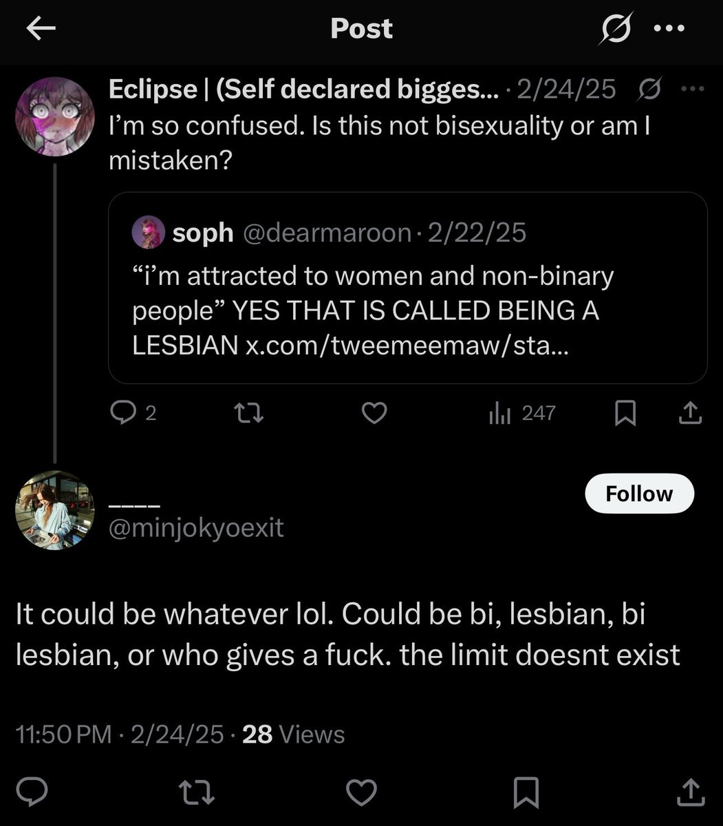 yuptoyup's tweet photo. @minjokyoexit @tokagedunce @frobinpilled attempting to erase lesbianism isn’t ever said neutrally either but here you are. stop tryna act like you’re morally superior when you’re one in the same https://t.co/O3TzcJ9XwC