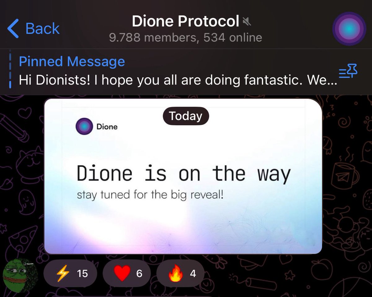 Crypto Kensei (@thecryptokensei) on Twitter photo The <a href="/DioneProtocol/">Dione Protocol</a> team dropped a hint that news is on the way 👀
You heard it here first ⚡️ $DIONE The <a href="/DioneProtocol/">Dione Protocol</a> team dropped a hint that news is on the way 👀
You heard it here first ⚡️ $DIONE