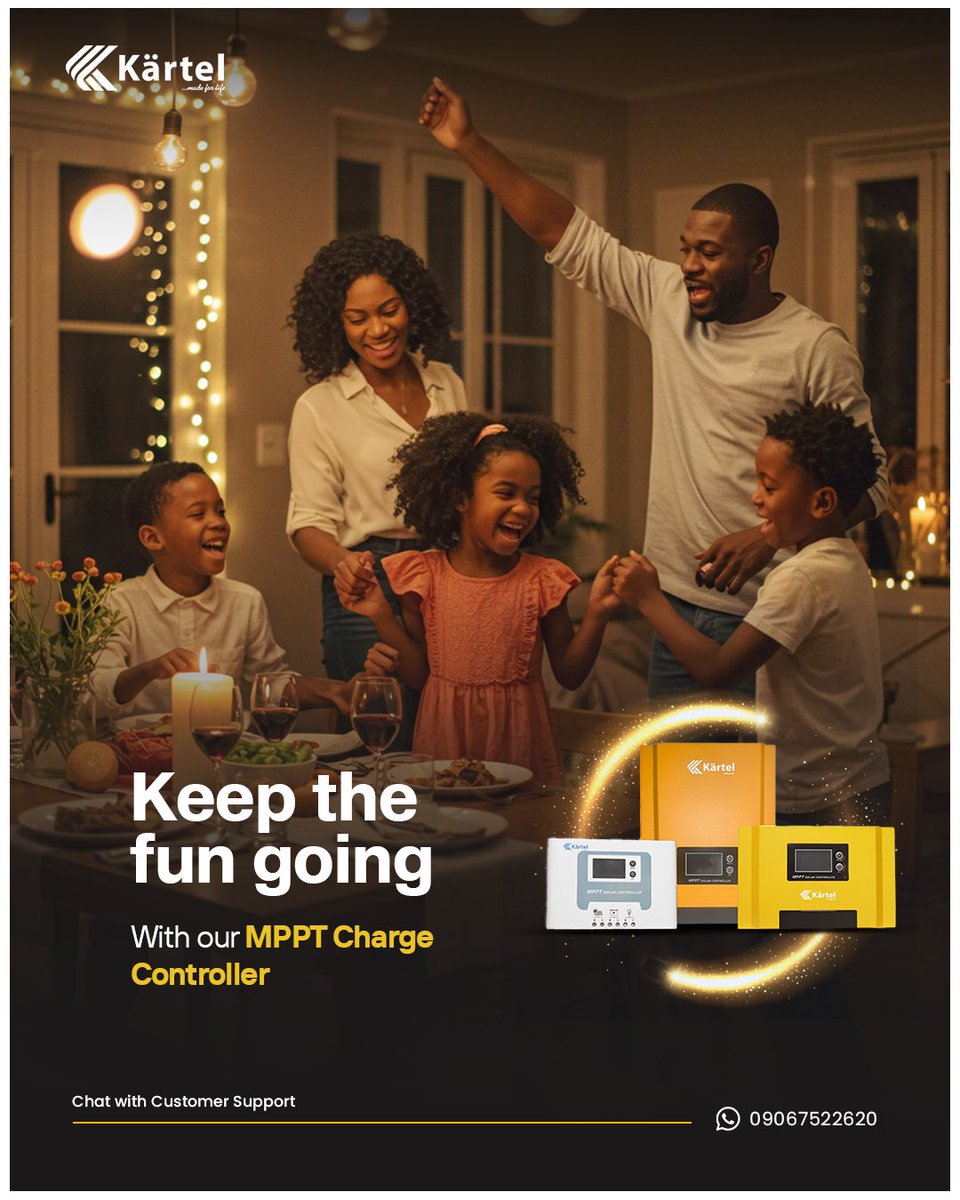 kartel_world's tweet image. Power when you need it, fun when you want it.

From sunny days to cloudy afternoons, our MPPT Charge Controller ensures that your energy system stays in top shape, giving you the power to keep the fun going all day long.

#Kartel
#Solar
#MPPTChargeController
#SolarEnergy