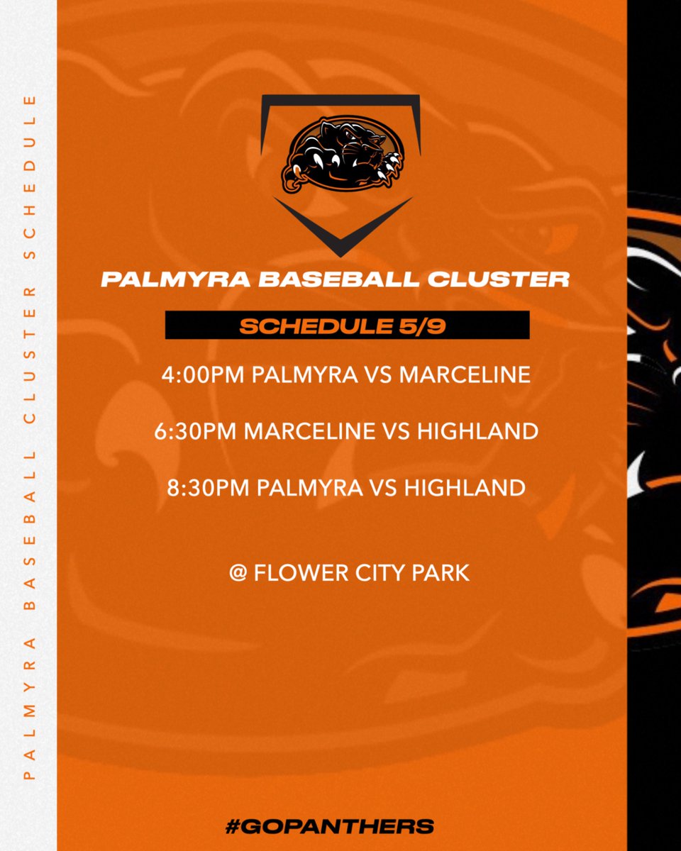 Palmyra Baseball Cluster Schedule 5/9/25