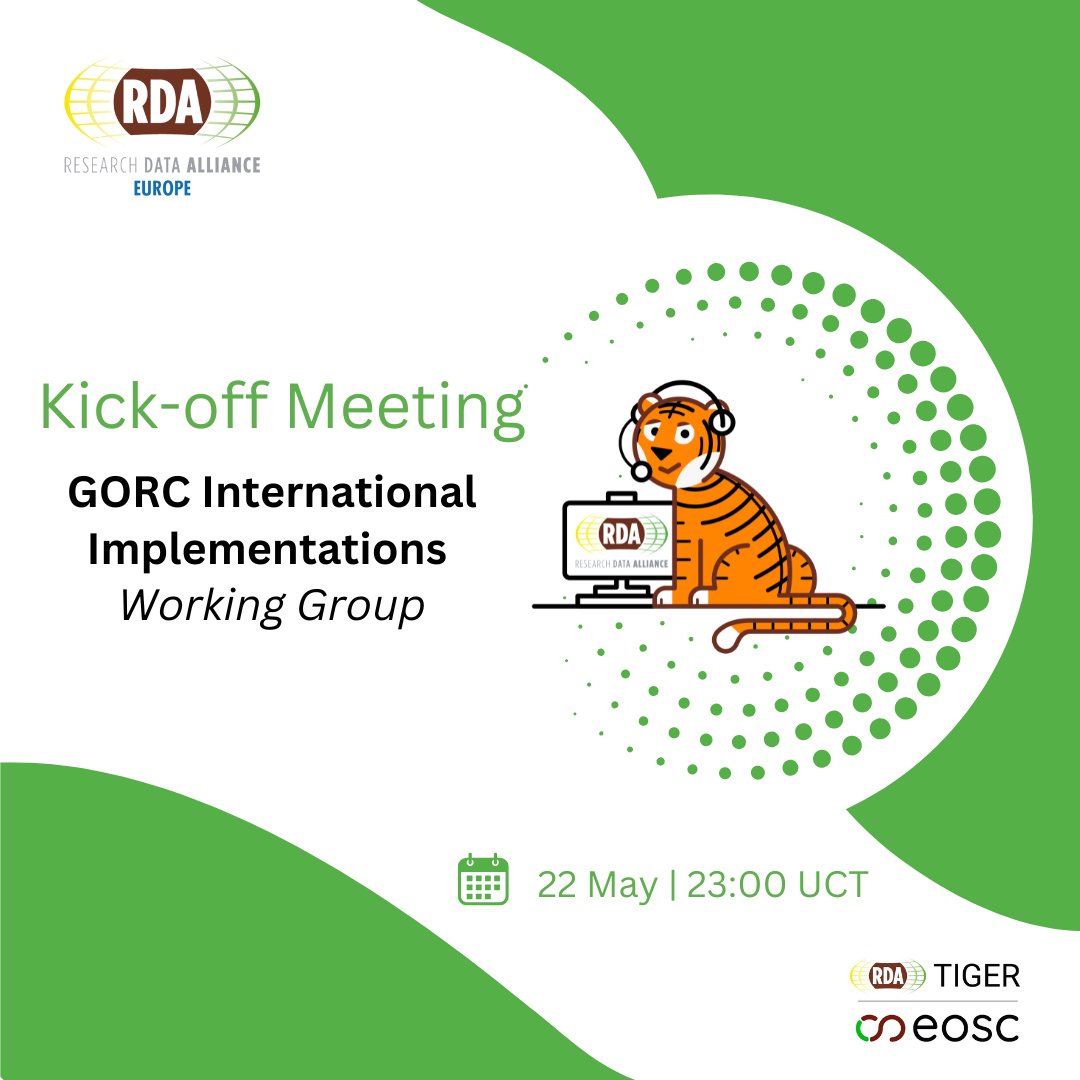 RDA_Europe's tweet image. The GORC II Working Group is ready to kick-off activities! 

📅Attend the first of their regular WG meetings (at a time convenient for participants in Oceania) on  22 May at 23:00 UTC.

Join the Group to keep up to date with all their work: ow.ly/QWTa50VMNtm