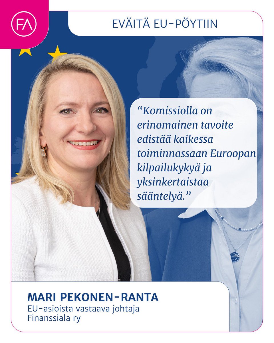 Finanssiala (@finanssiala) on Twitter photo Euroopan komission läpileikkaavina tavoitteina on edistää kaikessa toiminnassaan Euroopan kilpailukykyä ja yksinkertaistaa sääntelyä. 🇪🇺
”Pidämme komission prioriteetteja erittäin hyvinä”, <a href="/marihepr/">Mari Pekonen-Ranta</a> kirjoittaa. 👇
Hyvää Eurooppa-päivää! 🇪🇺
finanssiala.fi/kolumni/brysse… Euroopan komission läpileikkaavina tavoitteina on edistää kaikessa toiminnassaan Euroopan kilpailukykyä ja yksinkertaistaa sääntelyä. 🇪🇺
”Pidämme komission prioriteetteja erittäin hyvinä”, <a href="/marihepr/">Mari Pekonen-Ranta</a> kirjoittaa. 👇
Hyvää Eurooppa-päivää! 🇪🇺
finanssiala.fi/kolumni/brysse…
