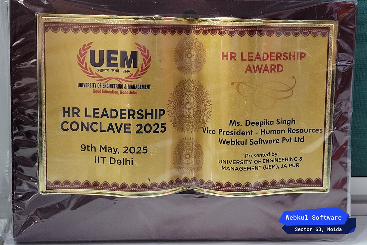 Proud moment at #HRLeadershipConclave2025! 
🎖️On May 9th at IIT Delhi, our VP of HR, Ms. Deepika Singh, took home the HR Leadership Award presented by UEM Jaipur. 
🌟 Huge thanks to our Webkul HR team for their dedication and leadership—here’s to many more milestones! 👏 #Webkul