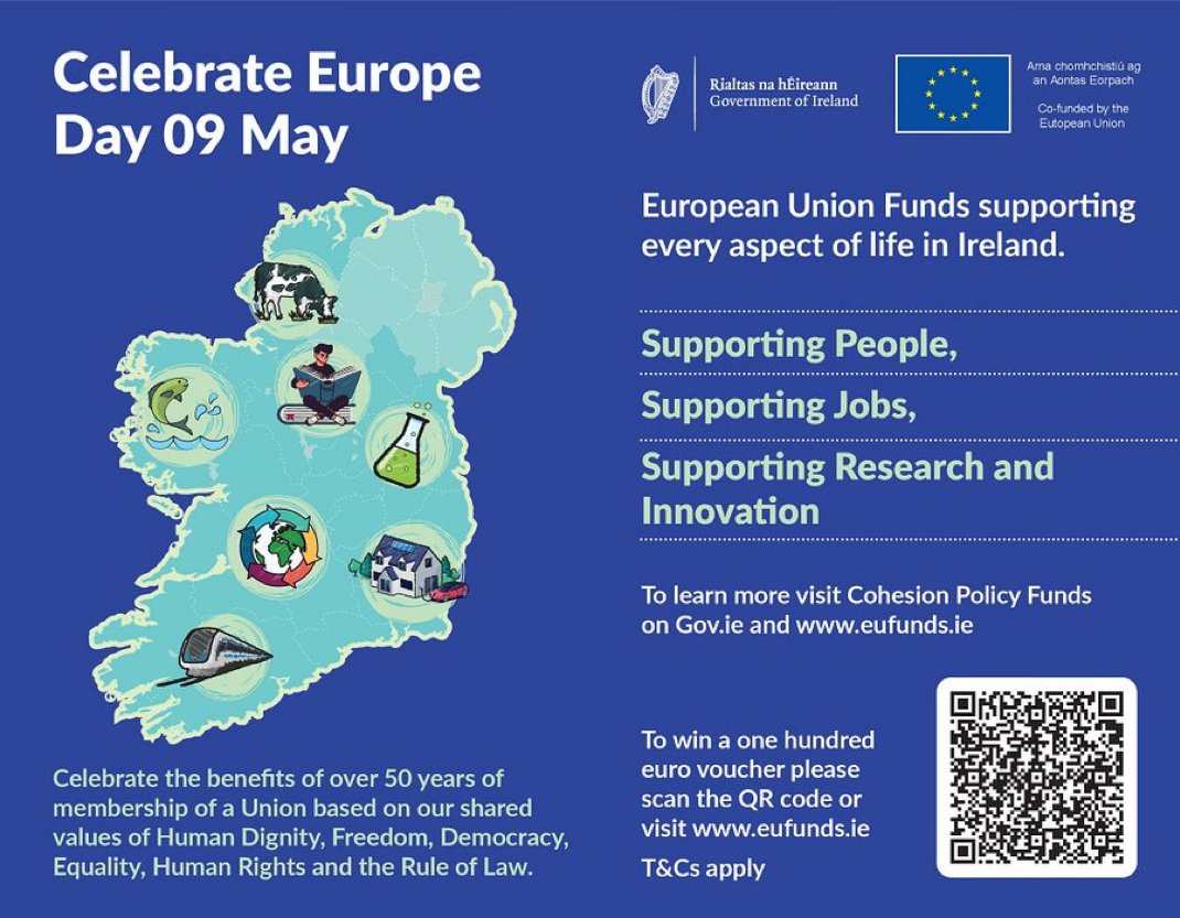 Department of Further and Higher Education (@deptoffhed) on Twitter photo Inniu Lá na hEorpa! Ag comóradh 75 bliain ó dhearbhú Schuman! Lá na hEorpa faoi mhaise daoibh go léir.
Happy #EuropeDay! Let’s celebrate the benefits of over 50 years of Ireland in the EU.
Read more: independent.ie/storyplus/cele…
<a href="/EUfundsIreland/">eufunds.ie</a> <a href="/EU_Commission/">European Commission</a> Inniu Lá na hEorpa! Ag comóradh 75 bliain ó dhearbhú Schuman! Lá na hEorpa faoi mhaise daoibh go léir.
Happy #EuropeDay! Let’s celebrate the benefits of over 50 years of Ireland in the EU.
Read more: independent.ie/storyplus/cele…
<a href="/EUfundsIreland/">eufunds.ie</a> <a href="/EU_Commission/">European Commission</a>