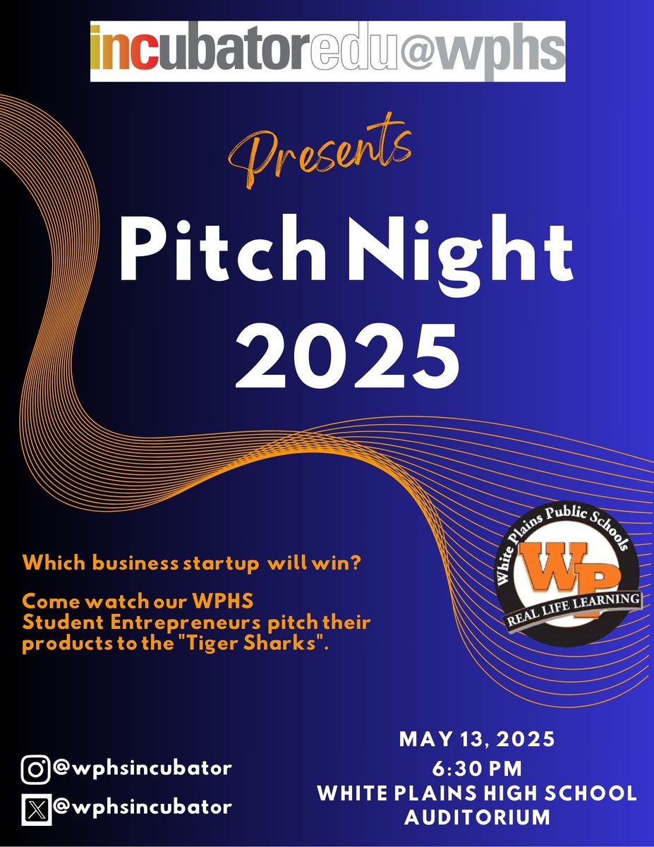 Rocco Varuolo (@rvaruolo) on Twitter photo Join us for the 2025 edition of Pitch Night this Tuesday, May 13 (6:30 pm) as our WPHS student entrepreneur teams present their business solutions in front of a panel of industry experts (Tiger Sharks) for the coveted best startup award. <a href="/wphsincubator/">WPHS INCubatoredu</a> #WPProud <a href="/incubatoredu/">INCubatoredu (from Uncharted Learning, NFP)</a> Join us for the 2025 edition of Pitch Night this Tuesday, May 13 (6:30 pm) as our WPHS student entrepreneur teams present their business solutions in front of a panel of industry experts (Tiger Sharks) for the coveted best startup award. <a href="/wphsincubator/">WPHS INCubatoredu</a> #WPProud <a href="/incubatoredu/">INCubatoredu (from Uncharted Learning, NFP)</a>