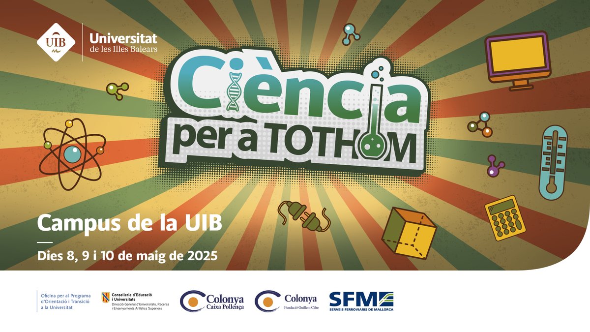 🔭🔬 Un any mes, molt contents de col·laborar amb una nova edició de #CiènciaPerATothom 

🚇 Avui horabaixa i demà vine en #metro a gaudir de la cita més important de divulgació científica de les #IllesBalears   

Imprescindible!  

Més info a: seras.uib.cat/ciencia/

#CampusUIB