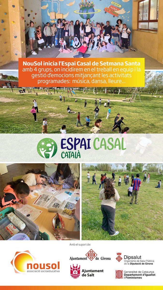 NouSol ONG (@nousolorg) on Twitter photo NouSol va iniciar l'Espai Casal de Setmana Santa amb 4 grups, amb activitats de música, dansa, lleure... Incidirem en el treball en equip i la gestió d'emocions mitjançant les activitats programades, gaudim d'aquests dies tots plegats!!! @girona_cat @viladesalt @dipsalut <a href="/gencat/">Generalitat de Catalunya</a> NouSol va iniciar l'Espai Casal de Setmana Santa amb 4 grups, amb activitats de música, dansa, lleure... Incidirem en el treball en equip i la gestió d'emocions mitjançant les activitats programades, gaudim d'aquests dies tots plegats!!! @girona_cat @viladesalt @dipsalut <a href="/gencat/">Generalitat de Catalunya</a>