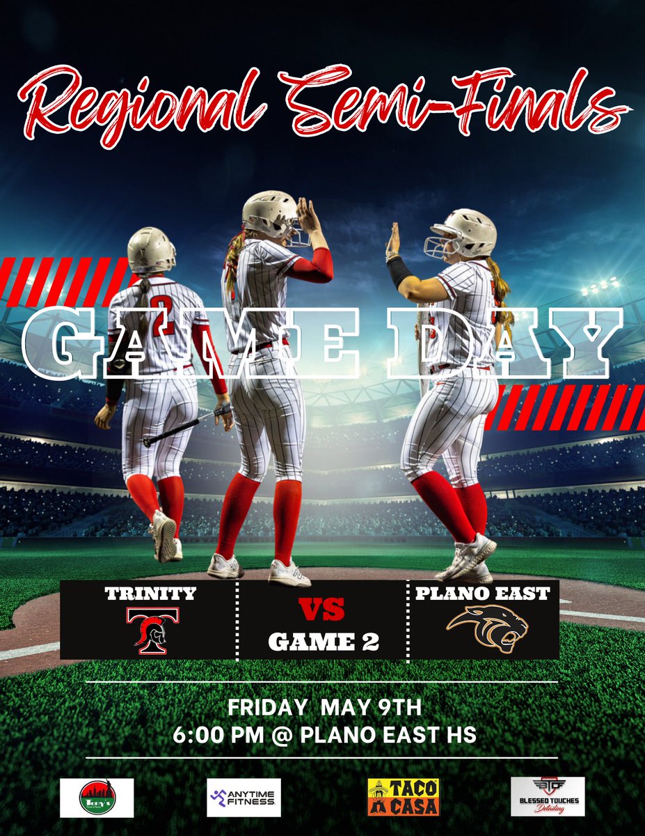 Trinity Trojans Softball (TX) (@trinity_trojans) on Twitter photo 🥎PLAYOFF GAME DAY!🥎
We’re ready to battle back and take Game 2 of the Regional Semi-Finals against Plano East! #FTF #OneAnother #Believe #TsUp
<a href="/EulessTrinityHS/">Euless Trinity High</a> <a href="/hebisd/">HEB ISD</a> <a href="/HEBAthletics/">HEB Athletics</a>
📍Plano East Senior HS
⏱️6:00 pm
🎟️ events.hometownticketing.com/boxoffice/plan… 🥎PLAYOFF GAME DAY!🥎
We’re ready to battle back and take Game 2 of the Regional Semi-Finals against Plano East! #FTF #OneAnother #Believe #TsUp
<a href="/EulessTrinityHS/">Euless Trinity High</a> <a href="/hebisd/">HEB ISD</a> <a href="/HEBAthletics/">HEB Athletics</a>
📍Plano East Senior HS
⏱️6:00 pm
🎟️ events.hometownticketing.com/boxoffice/plan…