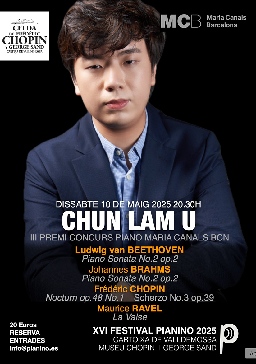 Nuevo concierto mañana sábado del XVI <a href="/FestivalPianino/">Festival Pianino</a> con el jovencísimo pianista #ChunLamU, 3r Premio del Concurs Maria Canals de piano de Barcelona 2024. Comienza a las 20.30h  en la Celda de F.Chopin y G.Sand de la <a href="/sacartoixa/">Cartoixa de Valldemossa</a>. Entradas artsmallorca.com/es/evento-/chu…