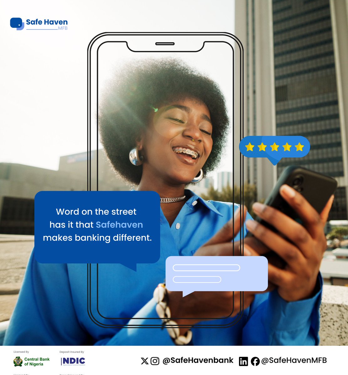 SafeHavenBank's tweet image. Word on the street is right!
Safe Haven is flipping the script on banking.

Secure, Digital banking built for how you actually live👍

#safehavenmfb 
#banksmart