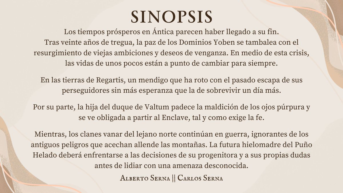 AkoSerna's tweet image. ✨SE BUSCAN LECTORES BETA✨
Estamos en fase de revisión. Ahora necesitamos lectores (si son de fantasía, mejor) que estén dispuestos a leernos y a darnos sus opiniones más críticas.
Se agradece que compartáis esto para que llegue al mayor número posible de personas.
¡Gracias!