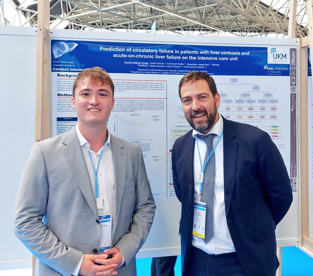 MEDB_LAB's tweet image. Hendrik Rogge presents his poster on circulatory failure prediction in #ACLF patients. #EASLCongress #EASL2025
