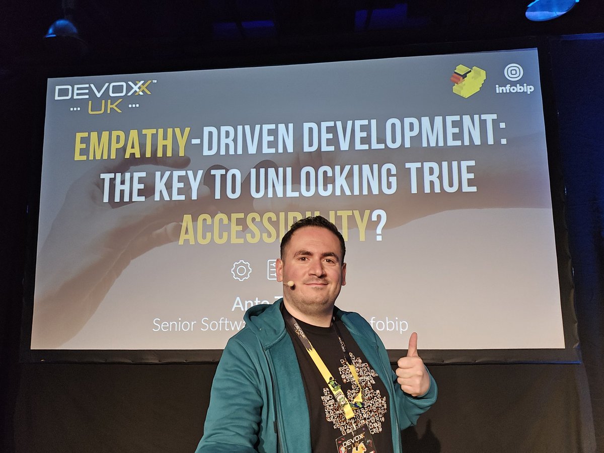 antetmc2's tweet image. Finally premiered my new talk Empathy-Driven Development: The Key to Unlocking True Accessibility? in person at @DevoxxUK for the first time!! Everything went amazing and really happy how it turned out!! 😍 Hoping to present this on more conferences! #DevoxxUK #conference…
