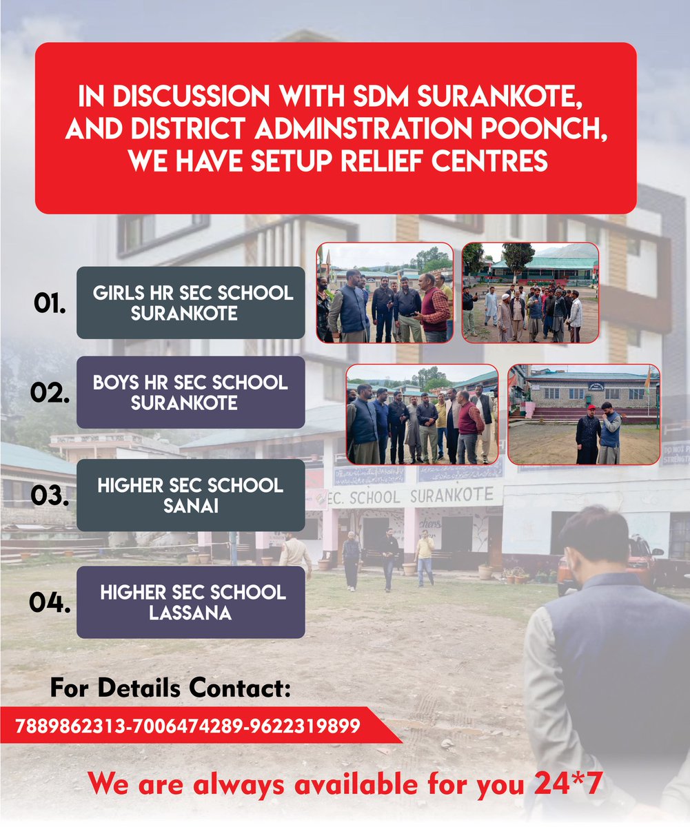 Choudhary Mohd Akram (@chmohdakram09) on Twitter photo In discussion with <a href="/SDMSurankote/">Sub Divisional Magistrate Surankote</a> and <a href="/PoonchDm/">Deputy Commissioner Poonch</a> , the following relief centres have been set up to support affected families: In discussion with <a href="/SDMSurankote/">Sub Divisional Magistrate Surankote</a> and <a href="/PoonchDm/">Deputy Commissioner Poonch</a> , the following relief centres have been set up to support affected families: