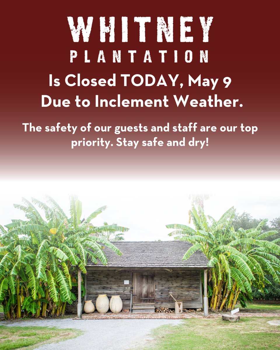 We are closed today, May 9 due to inclement weather. 

The safety of our guests and staff are our top priority. Stay safe and dry!