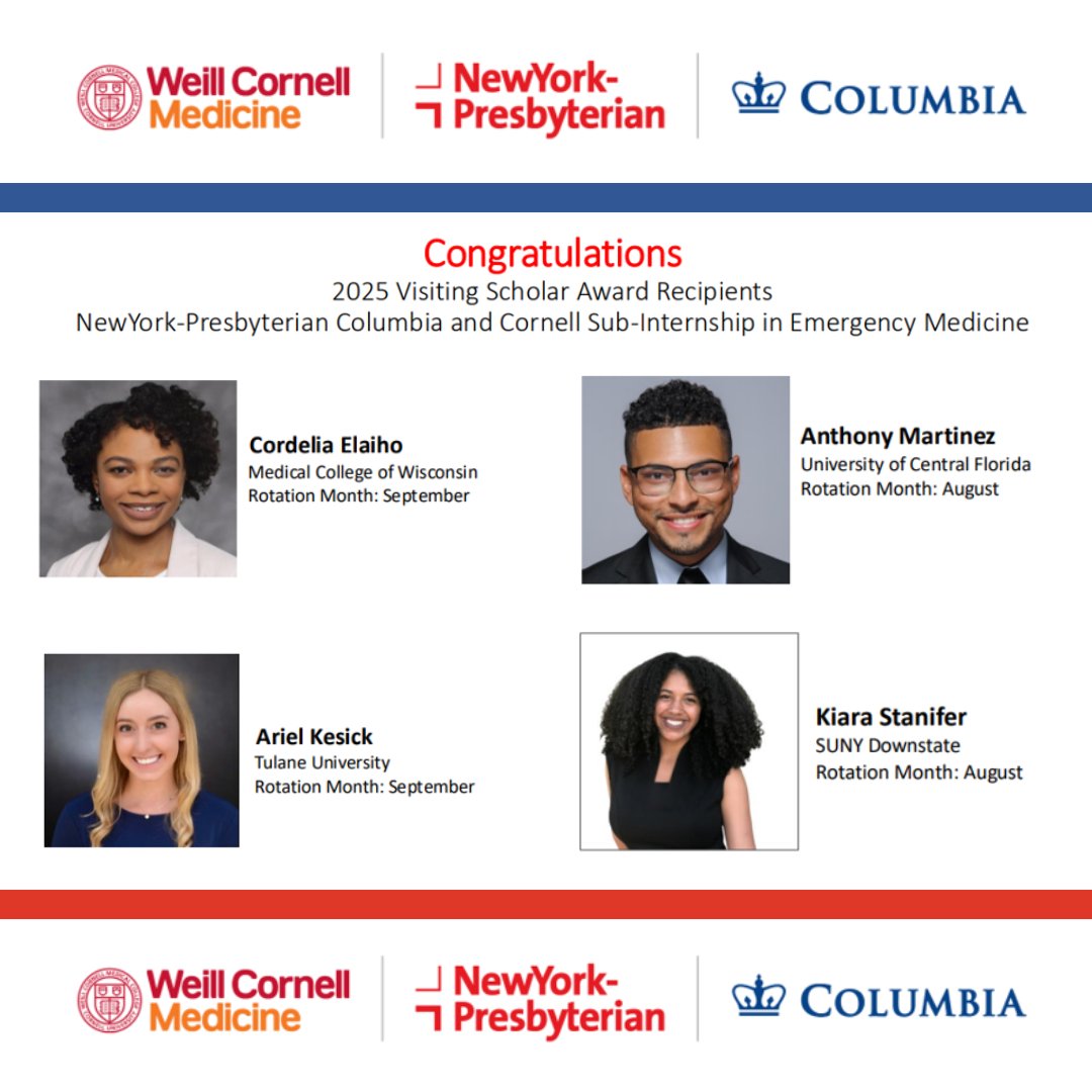 WCM Emergency Medicine (@wcmemergency) on Twitter photo Congratulations to our 2025 Visiting Scholar Award Recipients <a href="/WCMEmergency/">WCM Emergency Medicine</a>, <a href="/ColumbiaEM/">Columbia Emergency Medicine</a>, <a href="/nyphospital/">NewYork-Presbyterian</a> Sub-I in #EmergencyMedicine! Congratulations to our 2025 Visiting Scholar Award Recipients <a href="/WCMEmergency/">WCM Emergency Medicine</a>, <a href="/ColumbiaEM/">Columbia Emergency Medicine</a>, <a href="/nyphospital/">NewYork-Presbyterian</a> Sub-I in #EmergencyMedicine!