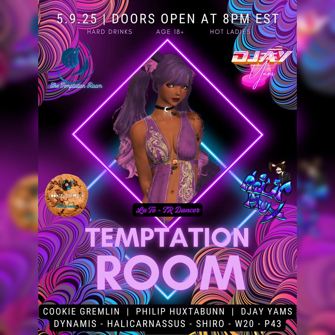 You've been patient all week. Now it's time to give in.

Slip into the shadows of The Temptation Room, where desire dances on every beat and the only rule is indulgence. Let the music take control, and the curves command your attention.

#lewdinc #ffxivrp #ffxivcommunity