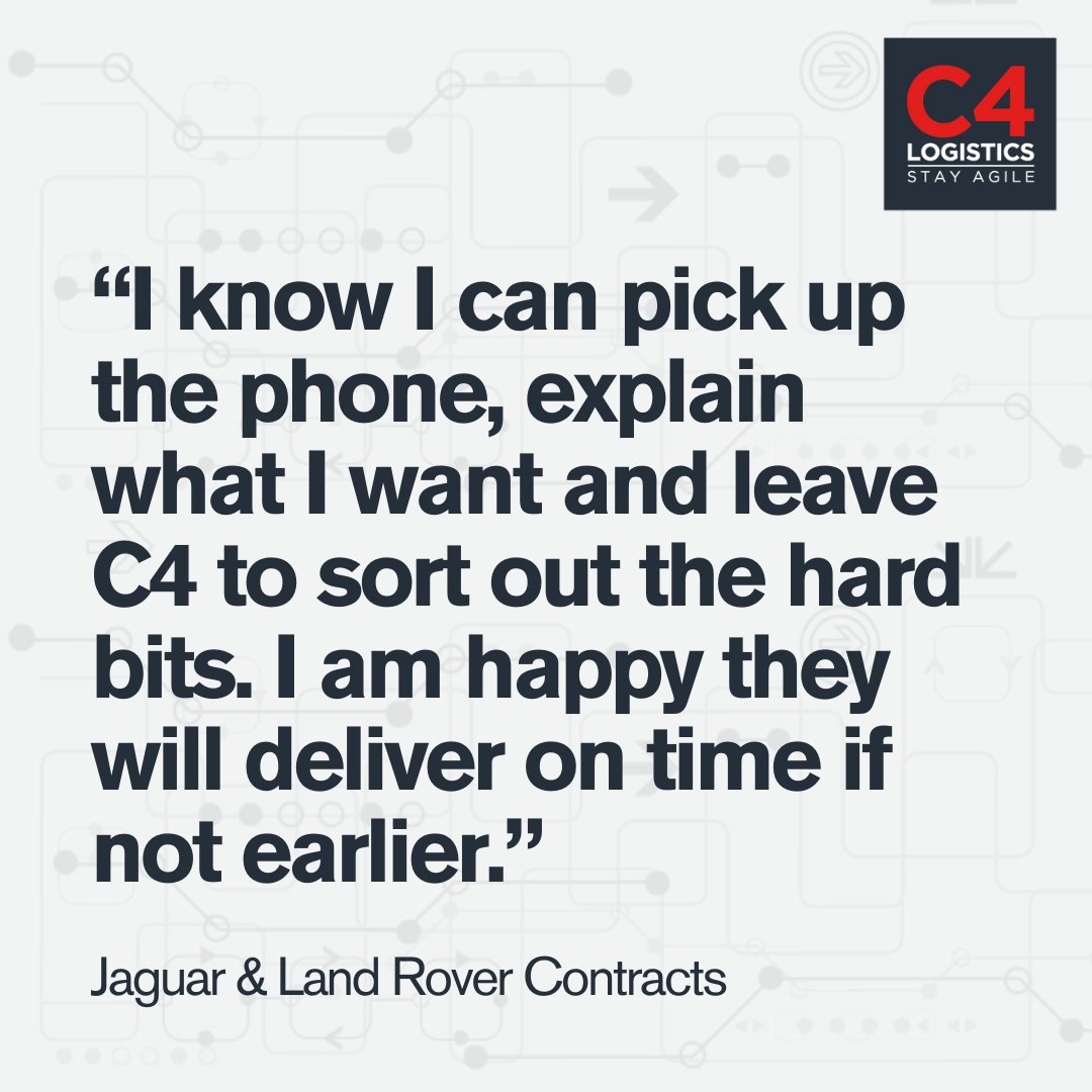 That’s what trust in time-critical logistics looks like. ✅ Clear comms ✅ Fast, flexible service ✅ Reliable, cost-effective delivery. When speed, precision &amp; peace of mind matter, C4 delivers. 

#TimeCritical #ClientFeedback #AutomotiveLogistics #StayAgile