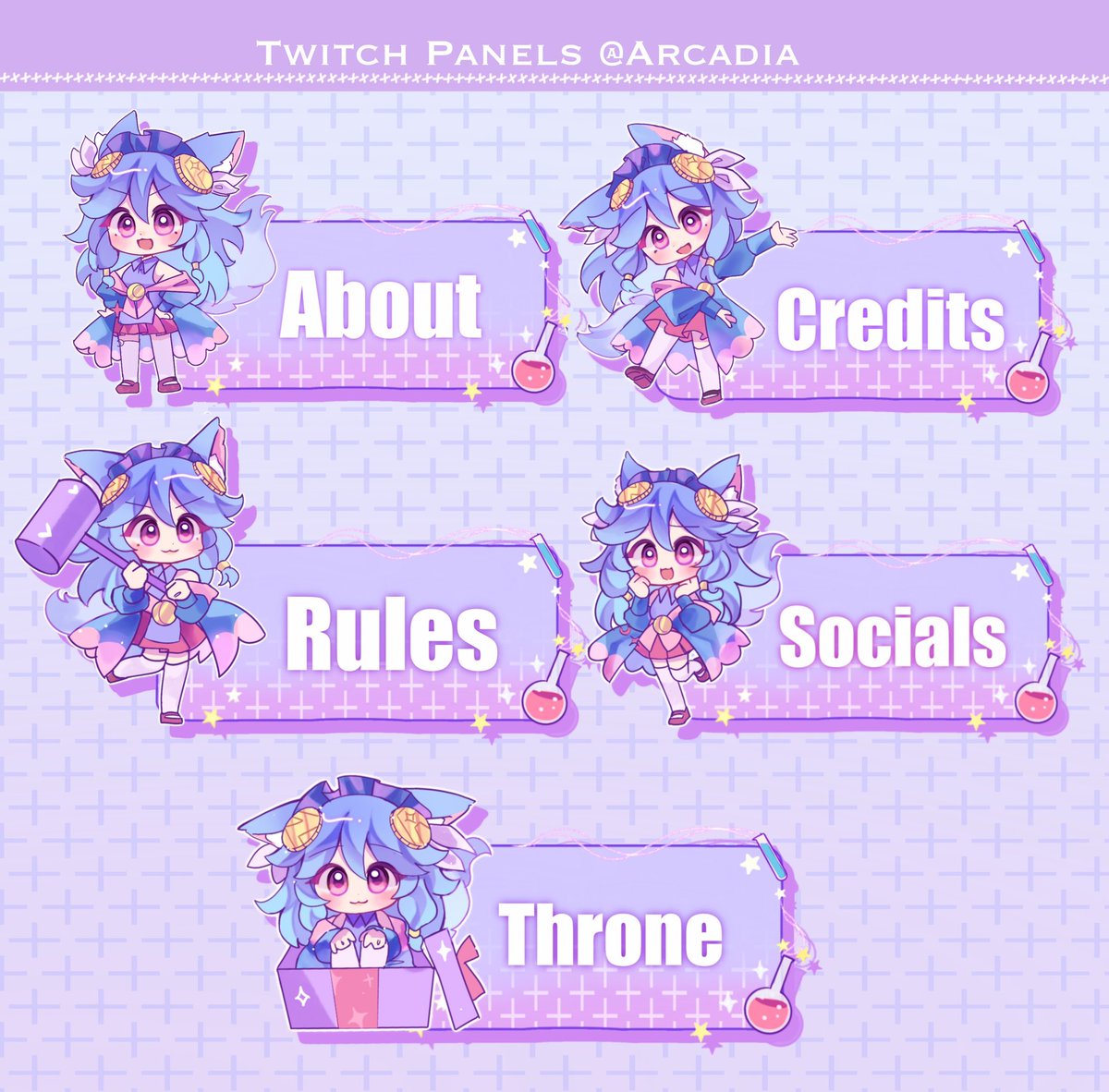Thankyou for commission! 
Twich panels for <a href="/ArcadiaZer0/">Arcadia🌙⚗️ Alchemist</a> 
#Commission #commissionsopen