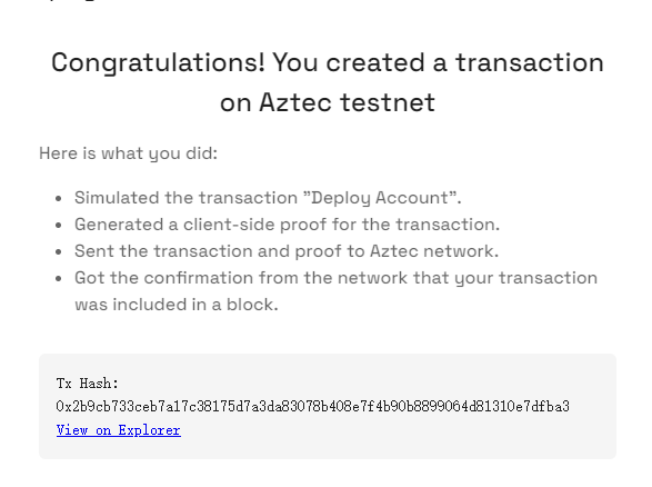 I sent a private transaction on <a href="/aztecnetwork/">Aztec</a> Public Testnet by generating a client-side proof.

Try it yourself with Aztec Playground: play.aztec.network