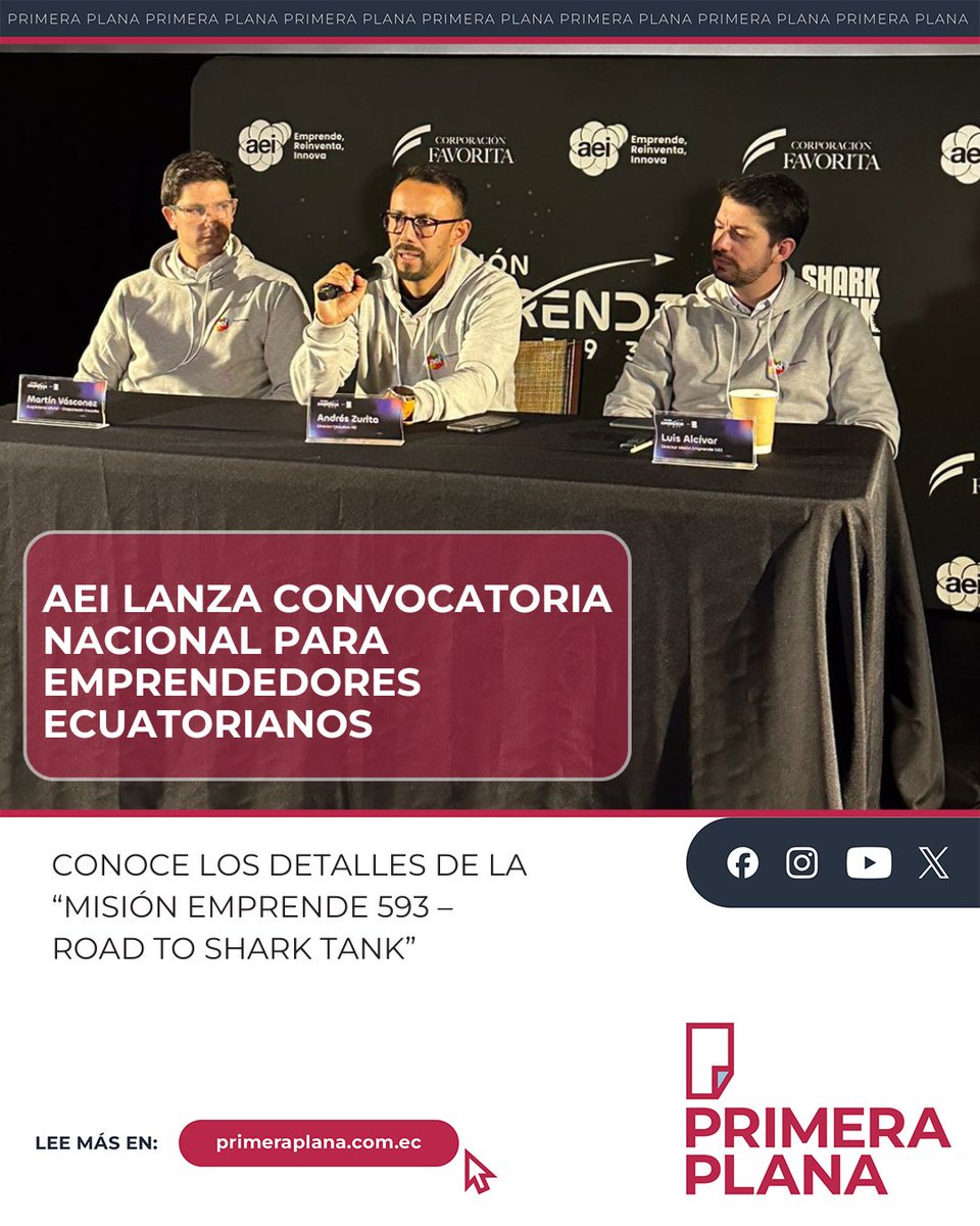 🔴La “Misión Emprende 593 – Road to Shark Tank", que impulsa <a href="/aeiecuador/">AEI</a>, seleccionará a los tres emprendimientos más prometedores del Ecuador.

🔴El proceso competitivo que incluirá talleres, mentorías, pitch days y un reality show grabado por Sony Channel Latam.