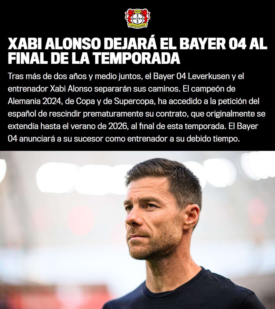 "Xabi Alonso":
Porque anunció que dejará Bayer Leverkusen a final de temporada
