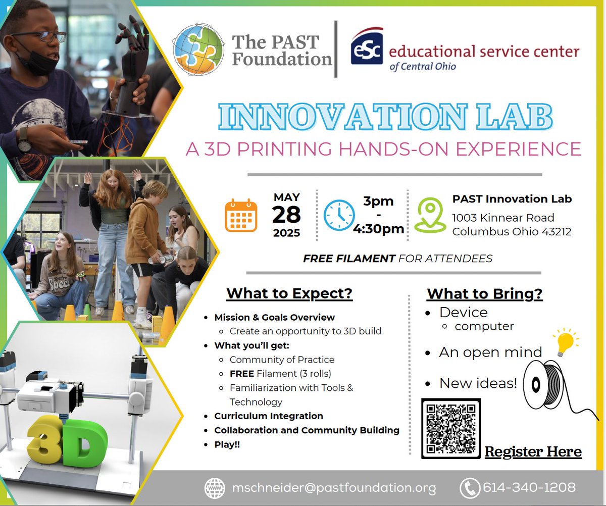 🔥 Spark innovation in your classroom! Join us on May 28 for a hands-on 3D Printing Maker Space Experience hosted by <a href="/OSLN/">OSLN</a> &amp; the <a href="/pastfoundation/">PAST Foundation</a>. Explore 3D printing tools and technology, connect with fellow educators and take home FREE filament! Register: bit.ly/3XNLQWk