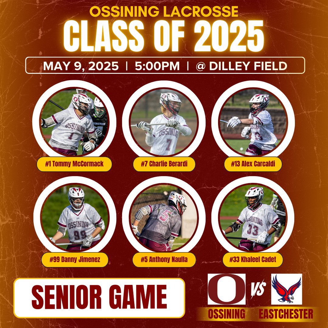 Ossining Boosters (@oabcboosters) on Twitter photo Our Ossining Boys Lacrosse team will be celebrating all of their Incredible seniors before their game today. Make sure to come by and join them. Roll Pride! <a href="/MrHerrera_AD/">Chris Herrera</a> <a href="/OSSATHLETICS/">OHS Pride Athletics</a> <a href="/OssiningSchools/">Ossining UFSD</a>
🆚 Eastchester
⏰ 5:00pm
⏰ Senior Ceremony 4:40pm
📍Dilley Field Our Ossining Boys Lacrosse team will be celebrating all of their Incredible seniors before their game today. Make sure to come by and join them. Roll Pride! <a href="/MrHerrera_AD/">Chris Herrera</a> <a href="/OSSATHLETICS/">OHS Pride Athletics</a> <a href="/OssiningSchools/">Ossining UFSD</a>
🆚 Eastchester
⏰ 5:00pm
⏰ Senior Ceremony 4:40pm
📍Dilley Field