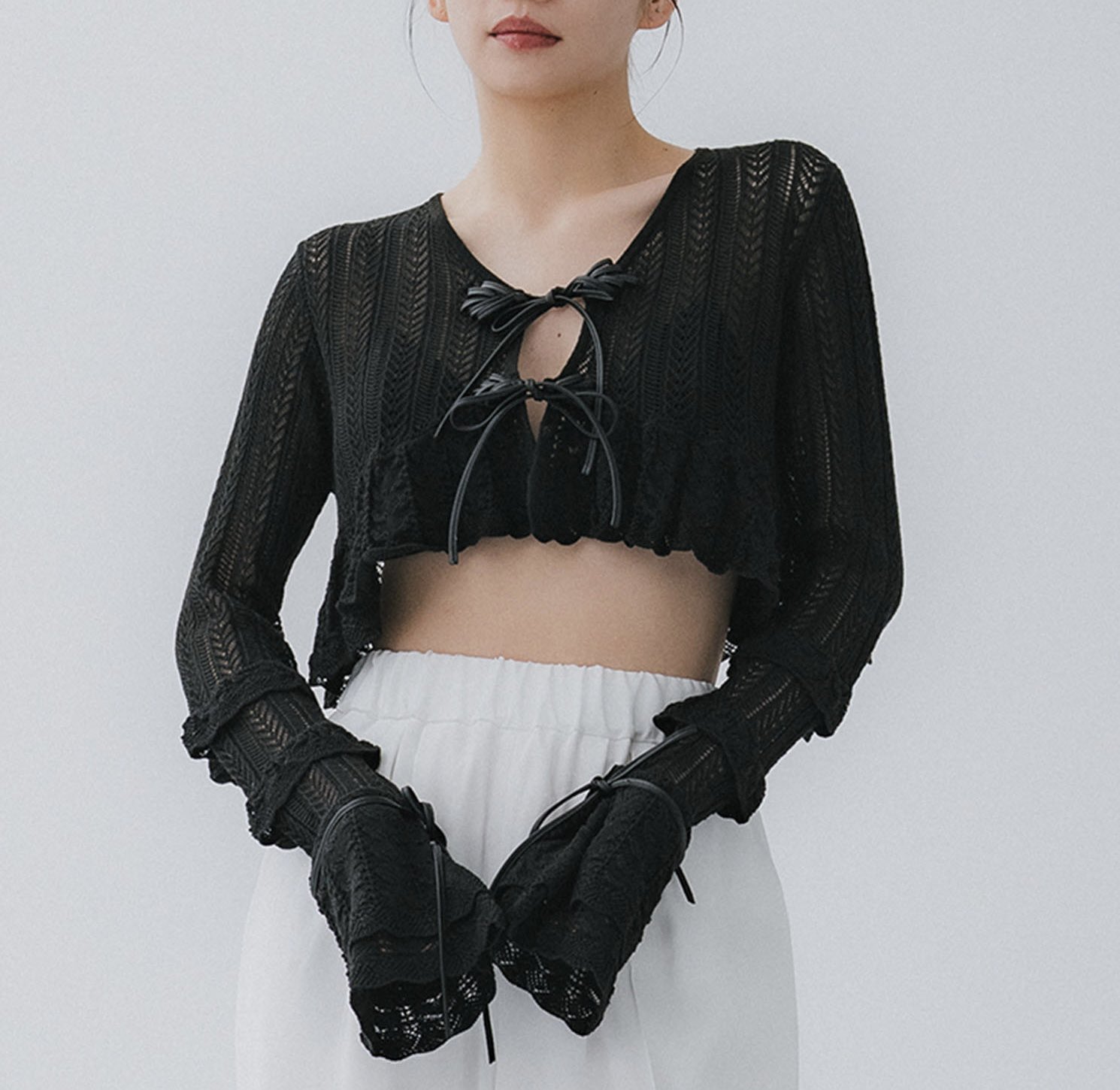 トップス tanakadaisuke doubleribbon knit cardigan タナカダイスケ| double ribbon knit cardigan Black