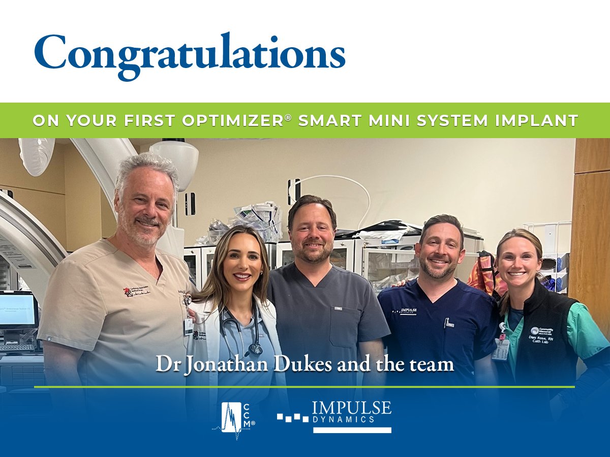 ModulateHF's tweet image. Congratulations to Dr. Jonathan Dukes and the team at Community Memorial Hospital in Ventura, CA, on their first implant with #Optimizer Smart Mini System. A special thank you to referring physician Dr. Alok Steinberg and Savannah Shiles, ACNP-BO, for championing HF therapies for…