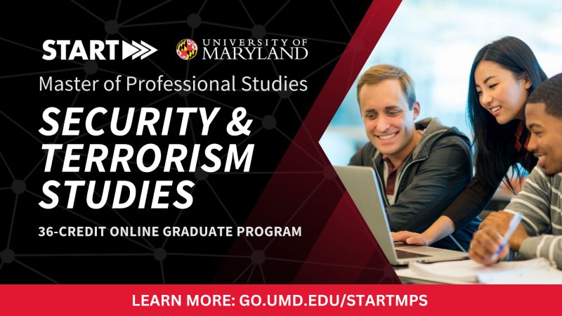 Earn your Master of Professional Studies in Security and Terrorism Studies at <a href="/UMDGradSchool/">UMD Grad School</a>—fully online, designed for working professionals. Learn from leading experts in terrorism, insider threat, and global security. 

Learn more and apply: go.umd.edu/STARTMPS