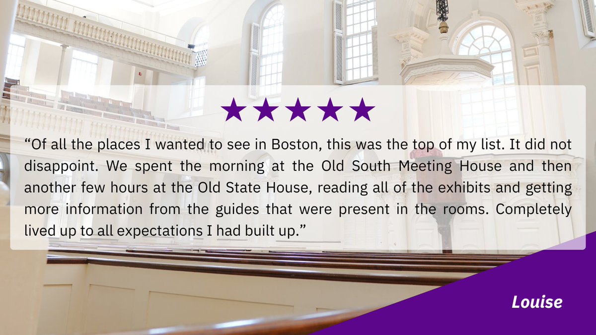 Thanks, Louise, for another fantastic 5-star review! From exploring powerful exhibits to connecting with expert guides, find out why the Old State House and Old South Meeting House are must-see destinations on everyone's Boston bucket list! ow.ly/JLhY50VN5iz