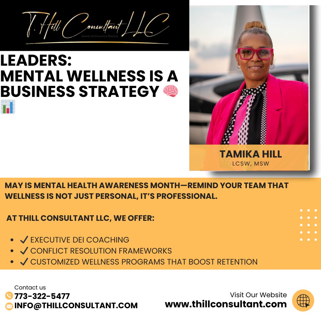 Tamika Hill (@thillconsultant) on Twitter photo π 773-322-5477 | βοΈ info@thillconsultant.com
π thillconsultant.com
#MentalHealthAwareness #CorporateWellness #LeadershipMatters #ThillConsultant π 773-322-5477 | βοΈ info@thillconsultant.com
π thillconsultant.com
#MentalHealthAwareness #CorporateWellness #LeadershipMatters #ThillConsultant