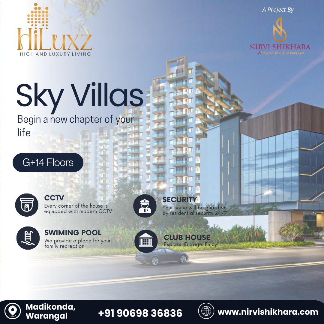 nirvishikhara's tweet photo. 🌇 𝐒𝐤𝐲 𝐕𝐢𝐥𝐥𝐚𝐬 𝐛𝐲 𝐇𝐢𝐋𝐮𝐱𝐳
Begin a New Chapter of Your Life in a home that defines elegance, height, and peace.

#SkyVillas #HiLuxzLiving #LuxuryLifestyle #MadikondaHomes #Warangal #ClubHouseLiving #NirviShikhara #GPlus14 https://t.co/LGe7I7HMvH