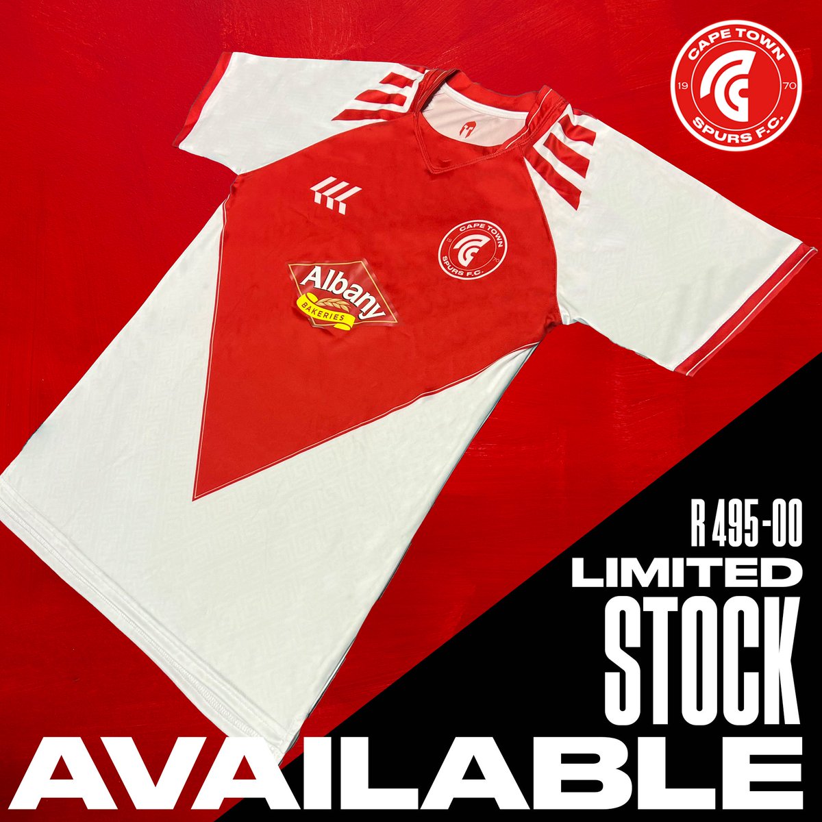 CapeTownSpursFC's tweet image. Get your Replica Shirt now - R495-00 🔴🛡️
Limited Stock Available!
Purchase from our online store , capetownspurs.co.za/shop/