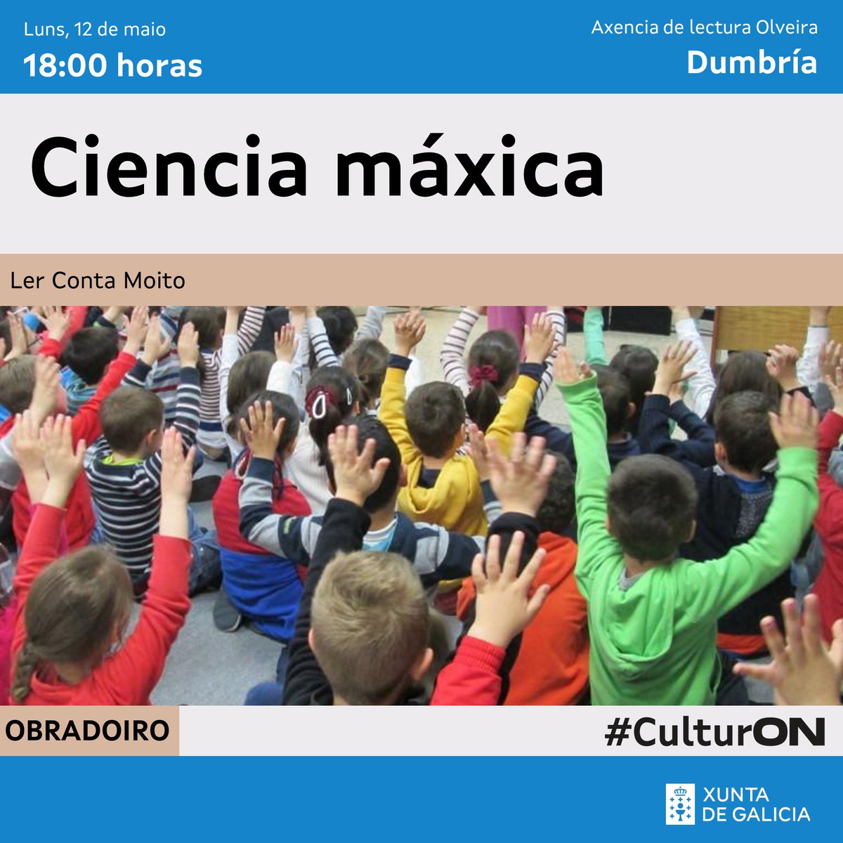 CulturaXunta's tweet photo. Imos polo luns cun novo plan da man do programa #LerContaMoito!
🪄 A axencia de lectura de Dumbría contará cun espectáculo no que a rapazada poderá ver unha mestura de ciencia e a maxia
ℹ️ Máis propostas en
https://t.co/M1YnjWCh6p
#CulturON https://t.co/ZcW4pS8CHn