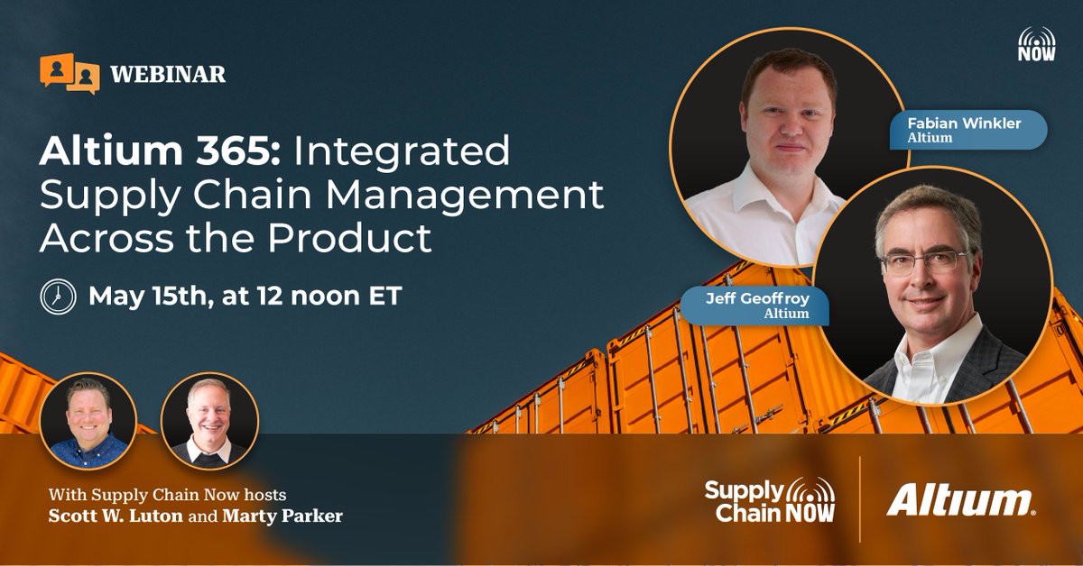 Supply Chain Now (@_supplychainnow) on Twitter photo 📅 Live Webinar on May 15th at 12 PM EDT! 🚨 Join <a href="/ScottWLuton/">Scott W. Luton</a>, <a href="/SupplyChainDAWG/">Supply Chain DAWG</a> & <a href="/altium/">Altium</a>'s Jeff Geoffroy & Fabian Winkler to explore strategies for overcoming supply chain disruptions in product development.
Register now! 🎯 zurl.co/5zOk1 📅 Live Webinar on May 15th at 12 PM EDT! 🚨 Join <a href="/ScottWLuton/">Scott W. Luton</a>, <a href="/SupplyChainDAWG/">Supply Chain DAWG</a> & <a href="/altium/">Altium</a>'s Jeff Geoffroy & Fabian Winkler to explore strategies for overcoming supply chain disruptions in product development.
Register now! 🎯 zurl.co/5zOk1